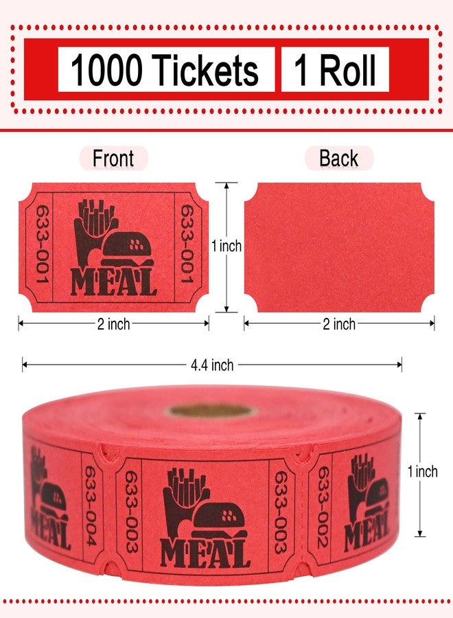 ESSENTIAL 1000 Raffle Tickets Rolls, Meal Tickets Single Roll for Events, Leisure, Movie Watching, Entertainment, Class Reward & Prizes - 5 Color Selection (Red) - Image 2